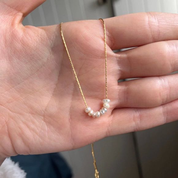 Delicate Seed Pearl Beaded Gold Necklace - Picture 13 of 13